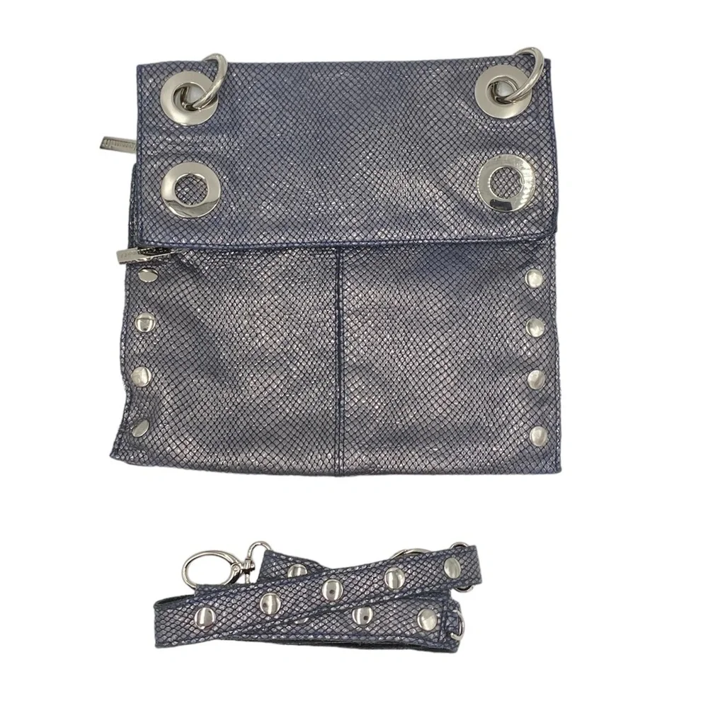 Hammitt Montana Large Reversible Black and Gray/Blue Leather Crossbody Bag - Picture 5 of 10